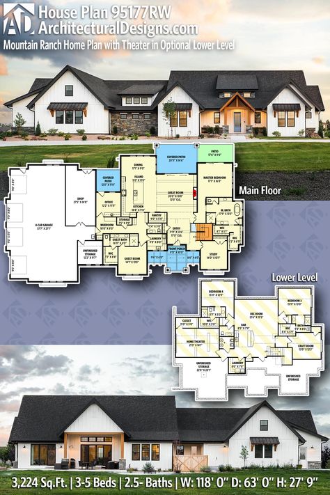 Mountain Ranch Home, Ranch House Floor Plans, House Plans Ranch, Large Covered Patio, Floor Plans Ranch, Mountain Ranch, House Plans Ideas, Plans Architecture, Bedroom Suites