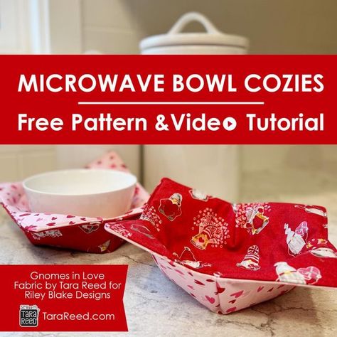 Quilted Bowl Cozy Pattern Free, Microwave Bowl Cozy Pattern, Bowl Cozy Pattern, Microwave Bowl Holders, Reuse Fabric, Soup Bowl Cozy, Microwave Bowl Cozy, Tara Reed, Cozy Pattern