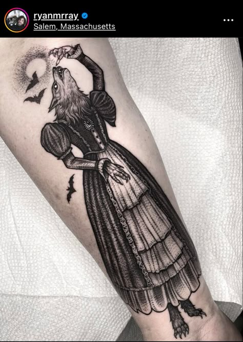 Black and white victorian werewolf tattoo Cathedral Tattoo, Werewolf Tattoo, Victorian Tattoo, Vampire Tattoo, Emo Tattoos, Tattoo Catalog, Hippie Tattoo, Crow Tattoo, Witch Tattoo