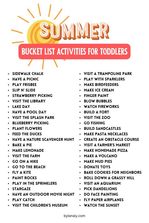 Summer Fun Checklist For Kids, Indoor Summer Toddler Activities, Summer Bucketlist With Kids, Summer Ideas With Toddlers, Summertime Activities For Toddlers, Summertime Toddler Activities, Easy Toddler Summer Activities, Boys Summer Activities, Kids Bucket List Summer