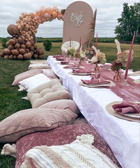 Pink bridal shower 
Boho bridal shower 
Neutral bridal shower 
Pallet table with pillows 
Low table with pillows to sit on Bridal Shower Decorations Backyard, Garden Picnic Bridal Shower Ideas, Bridal Shower Slumber Party Ideas, Simple Bridal Shower Decor Outdoor, Bridal Shower Vision Board, Bachelorette Party Outdoors, Bridal Shower Simple Ideas, Bachelorette Party Ideas Outdoor, Brides Shower Ideas