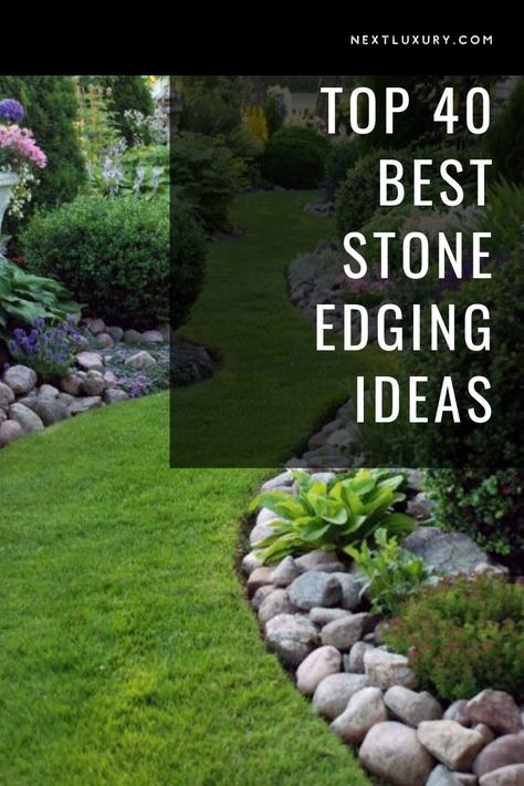 Stone Edging Ideas, Landscape Boarders, Entryway Landscaping, Unique Landscaping, Stone Edging, River Rock Garden, Tattoo Plant, Landscape Borders, Garden Rock Border