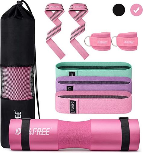 9Pcs Barbell Pad Set for Squat Hip Thrusts Cover 2 Gym Ankle Safety Straps, 3 Hip Resistance Bands 2 Lifting Strap Barbell Pad Carry Bag https://amzn.to/3VY5L1g Hip Thrust Pad, Gym Must Haves, Gym Products, Weight Lifting Straps, Barbell Pad, Barbell Squat, Equipment Workout, Hip Thrusts, Lifting Straps