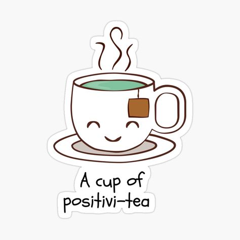 Cup Doodle Art, Tea Cup Sticker, Tea Stickers Aesthetic, Tea Doodle Art, Tea Cup Quotes, Tea Cup Doodle, Kawaii Tea Cup, Tea Doodle, Inspiring Stickers