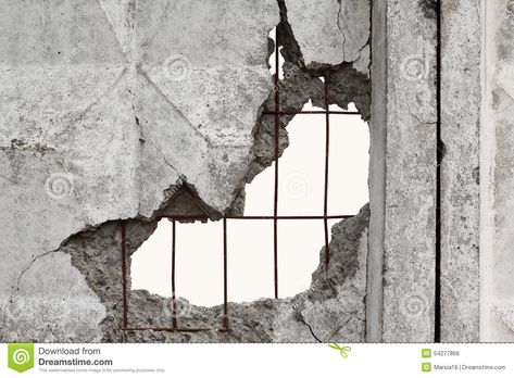 White Isolated Background Through Hole In A Concrete Wall Stock Photo - Image: 54277866 Staircase Art, Broken Concrete, Break Wall, Cement Walls, Concrete Building, Background Drawing, Wall Drawing, Concrete House, Concrete Art