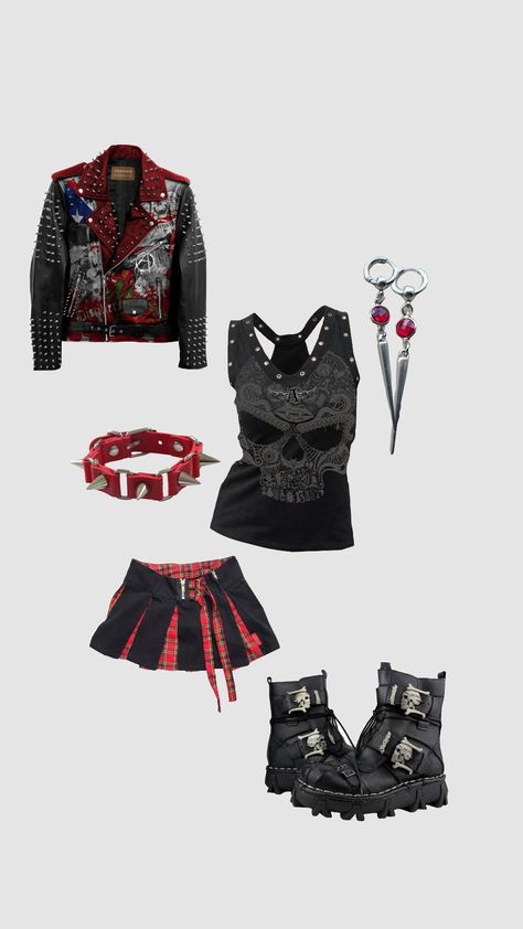 #punk #aesthetic Metal Punk Outfit, Girl Punk Outfits, Emo Grunge Outfits Punk Rock, Punk Outfits 90s, Hardcore Punk Outfits, Punk Y2k Outfits, Hardcore Punk Fashion, Punk Rock Outfits For Women, Grunge Outfits Punk