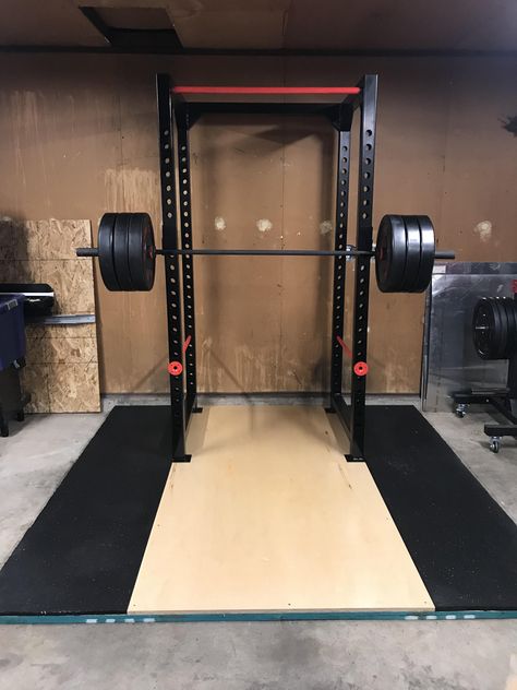 Welded up my own squat rack and made a deadlift platform. Lots more to come but this is a good start. Gym Remodel, Diy Power Rack, Gym Squat Rack, Gym Creative, Deadlift Platform, Dark Gym, Gym Basement, Home Gym Basement, Dead Lift