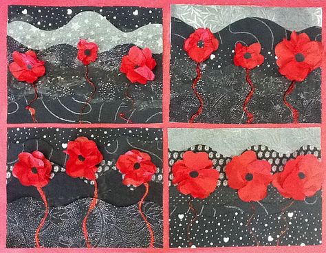 Poppy collages for Remembrance Day (tissue paper, scrapbook paper, glitter glue) Remembrance Day Activities, Remembrance Day Art, Ww1 Art, Poppy Craft, 3rd Grade Art, Poppy Art, Kindergarten Art, Anzac Day, School Art Projects