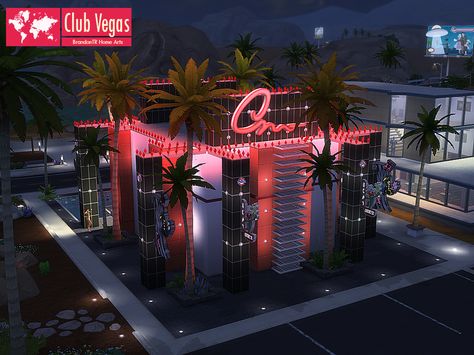 Club Vegas is the most popular nightclub in Oasis Springs! Everyone is in there all night! If you want to join this adventure with your sim, you should get it now and be ready to long nights!... Nightclubs Exterior, Night Club Exterior Design, Strip Club Exterior, Night Club Architecture, Night Club Building, Sims Nightclub, Sims 4 Night Club, Night Club Exterior, Club Sims 4