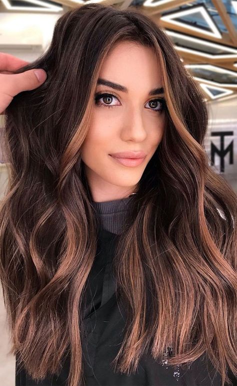 70 Hottest Brown Hair Colour Shades For Stunning Look : Dark Hair with Toffee Highlights Trendy Dark Hair, Brown Hair Colour Shades, Toffee Highlights, Hair Colour Shades, Brown Hair Colour, Brown Hair Color Shades, Highlights Summer, Summer Highlights, Lighter Hair