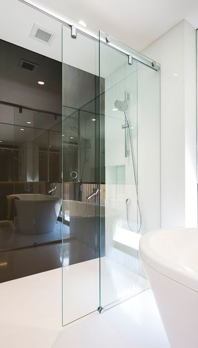 The Inline Slider Frameless Shower Screen Frameless Shower Screen, Coastal Shower Doors, Sliding Shower Screens, Modern Bathroom Renovations, Framed Shower Door, Shower Screens, Frameless Sliding Shower Doors, Bathroom Model, Frameless Shower Doors