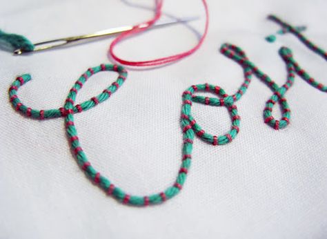 lettering Embroidery Words Letters, Embroidery Words, Couching Stitch, Handcrafted Dolls, Embroidery Letters, Embroidery Works, Embroidery Patterns Free, Needle Work, Hand Embroidery Stitches