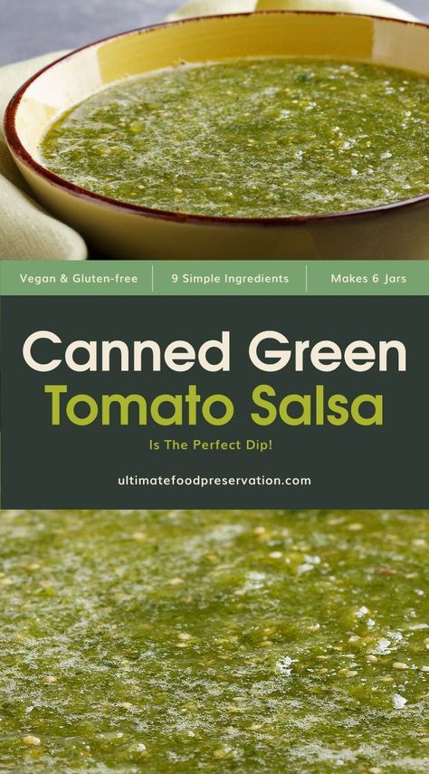 Salsa Verde With Green Tomatoes Canning, Canned Green Tomato Salsa Verde Recipe, Canning Green Salsa Recipe, Canning Salsa Verde Green Tomatoes, Canning Green Salsa Verde, Green Tomato Salsa Canning Recipe, Canned Green Tomatoes Recipes, Green Tomato Salsa Verde Recipe, Salsa With Green Tomatoes