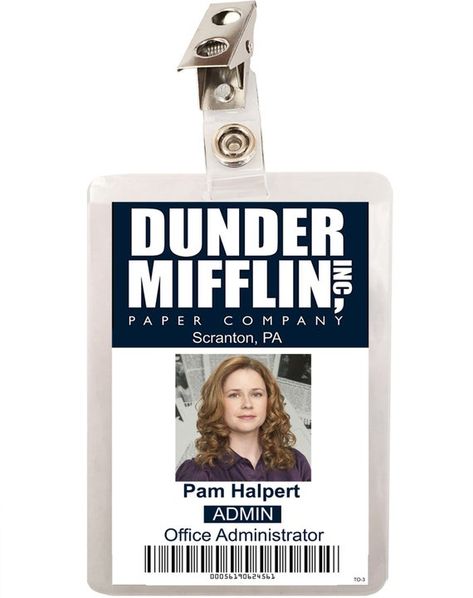 Pam Halpert, The Office Costumes, Id Badge Template, Pam The Office, Office Themed Party, Office Birthday Party, The Office Dwight Schrute, Angela Martin, The Office Jim