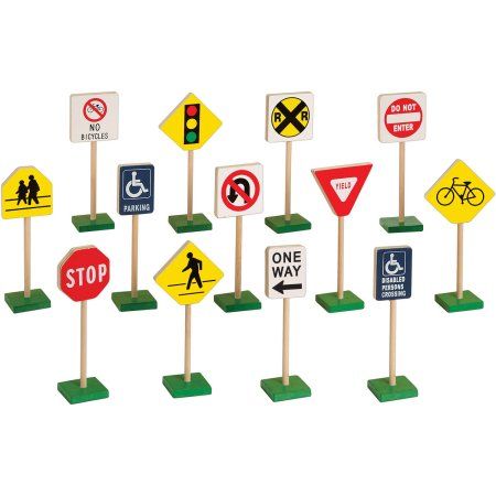 Guidecraft Wooden Traffic Signs, Assorted Miniature Sign, Block Play, Kids Blocks, Traffic Signs, Road Signs, Learning Toys, Educational Toys, Baby Shop, Preschool