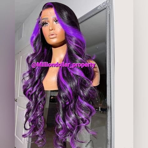 180% Density 100% Human Hair 1b/Purple Hd Lace Front Wig Black To Purple Body Wave Human Hair Wigs 24 Inch 13x4 Glueless Transparent Lace Pre Plucked With Baby Hair Ombre Highlight Purple Wig, Purple Highlights, Hair Body Wave, Blonde Lace Front Wigs, Human Virgin Hair, Business Hairstyles, Black Wig, Body Wave Wig, Front Lace Wigs Human Hair