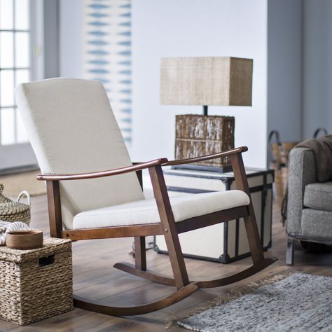 Belham Living Holden Modern Rocking Chair - Upholstered - Ivory - Indoor Rocking Chairs at Hayneedle Nursery Rocking Chair, Nursery Rocker, Baby Room Curtains, Baby Rocking Chair, Upholstered Rocking Chairs, Modern Rocking Chair, Wood Rocking Chair, Rocking Chair Nursery, Nursery Chair