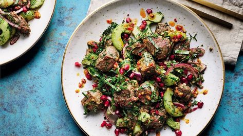 Sabrina Ghayour's vibrant feasts are packed with fresh, tangy tastes Sabrina Ghayour, Rocket Salad, Chef Food, Herb Salad, Beef Salad, Nigella Seeds, Preserved Lemons, Fresh Oregano, Spiced Coffee