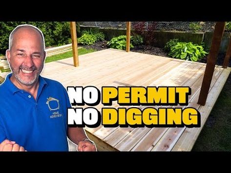 Easiest Deck You'll Ever Build | Anyone Can Do This - YouTube Temporary Deck For Renters, How To Build A Floating Deck, Ground Level Deck Ideas On A Budget, Cheap Deck Ideas, Building A Deck Frame, Diy Floating Deck, Build A Floating Deck, Floating Deck Plans, Free Deck Plans