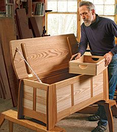 Hickory and Ash Blanket Chest by Peter Turner - Floating tenons and a consistent angle keep joinery manageable Bois Intarsia, Chest Woodworking Plans, Intarsia Wood Patterns, Woodworking Plans Pdf, Woodworking Storage, Woodworking Bed, Bed Platform, Wood Crafting Tools, Into The Wood