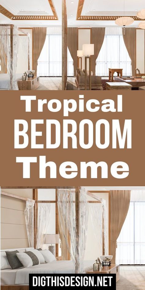 Still, hung over the magical tropical vacation you had earlier and wanting to have a tropical-themed bedroom? Why not transform your bedroom into a tropical paradise and get a little taste of it yourself? Yes, you read that right! Modern Tropical Bedroom Design, Hawaiian Bedroom Ideas, Modern Tropical Bedroom, Hawaii Bedroom, Tropical Theme Bedroom, Hawaiian Bedroom, Themed Bedrooms, Home Wall Painting, Beautiful Bedroom Designs