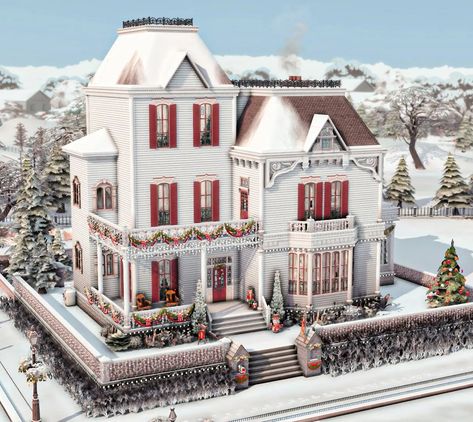 Sims 4 Christmas Build, Sims Christmas House, Victorian Homes Sims 4, Sims Victorian House, Sims 4 Christmas House, Sims4 Christmas, Christmas Sims 4, Sims 4 Victorian House, Ts4 Builds