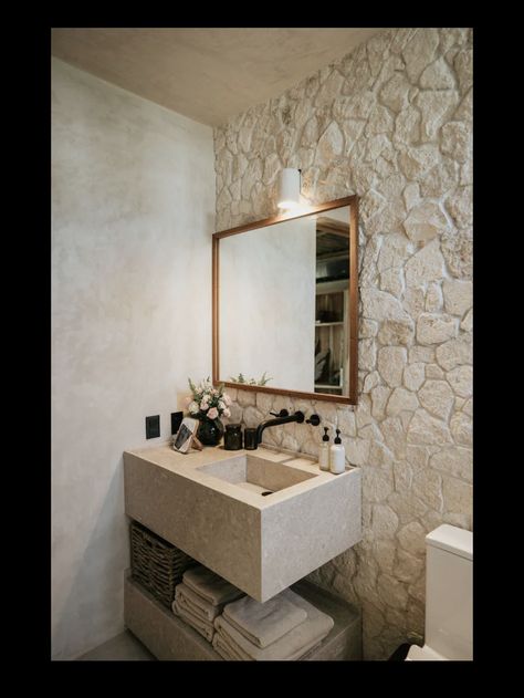 Bathroom Painting Ideas, Wallpapers Bathroom, Spa Apartment, Bathroom Wallpapers, Bathroom Painting, Building Interior, Quintana Roo Mexico, Stone Interior, Interior Bathroom