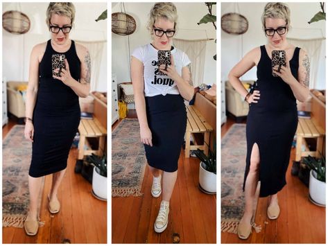 Summer Outfit Staple: A Black Tank Dress Try-On Sesh - The Mom Edit Racerback Dress Outfit, Ribbed Midi Dress Outfit, Black Tank Dress Outfit, Tank Top Dress Outfit, Tank Dress Outfit, Ribbed Dress Outfit, Black Tank Top Dress, Lululemon Dress, Black Ribbed Dress