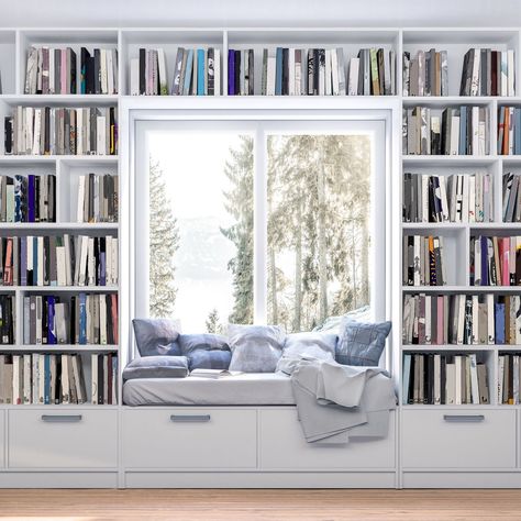 2021 Home Decor Trends, Small Home Library, Cozy Home Library, Home Library Rooms, Window Seat Design, Latest Interior Design Trends, Interior Design Per La Casa, Small Home Offices, Home Library Design