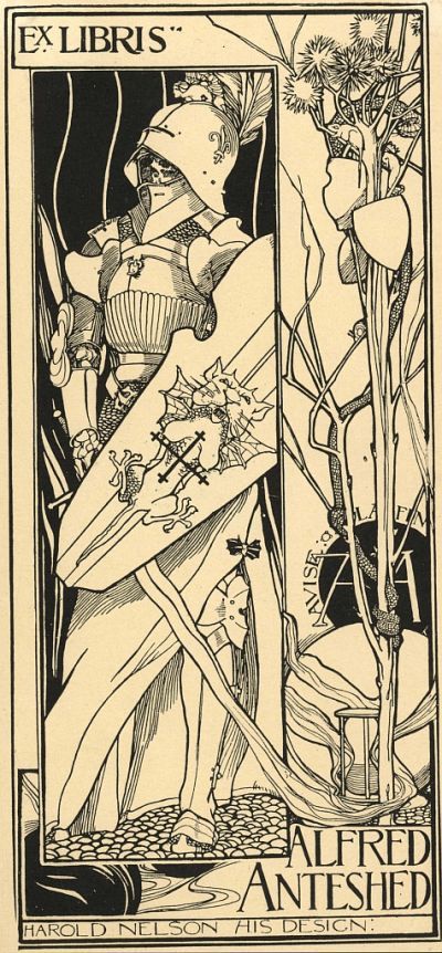 Bookplate Design, Art Nouveau Illustration, Knight Art, Applied Arts, Old Paintings, Medieval Art, Ex Libris, Book Plates, Dark Souls