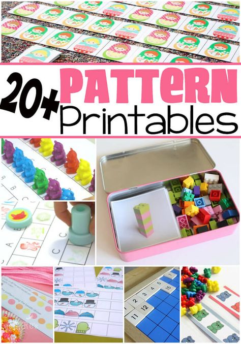 20+ Free Pattern Printables! What a great resource for learning about patterns! So many great themes! Kindergarten Patterning, Teaching Patterns, Preschool Patterns, Free Educational Printables, Free Printable Puzzles, Math Patterns, Math Activities For Kids, Pattern Activities, Learning Printables