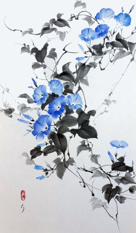 Chinese Ink Painting Flower, Ink Japanese Art, Sumi E Tattoo, Sumi Ink Art, Japanese Brush Painting, Chinese Art Flower, Japanese Art Simple, Japanese Flower Painting, Watercolor Japanese Art