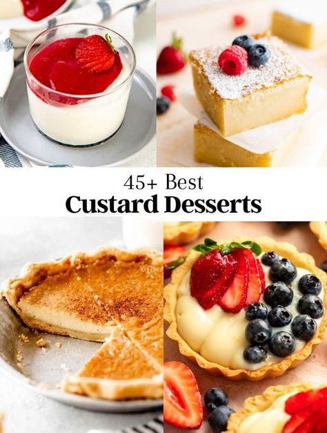 These custard desserts will satisfy your sweet tooth from classic favorites like creme brulee and flan to comforting bread pudding and silky panna cotta. Custard Filled Cornbread, Custard For Tarts, Easy Custard Desserts, Recipes With Custard Powder, Desserts With Custard, Custard Recipes Desserts, Custard Desert, Christmas Custard, Baked Custard Recipe