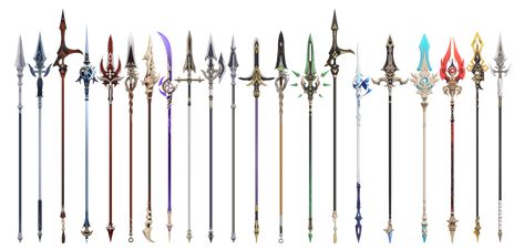 Genshin Spear, Genshin Polearm, Calamity Queller, Fantasy Polearm Designs, Spear Ideas, Cybernetic Arm, Alien Concept, Cool Swords, Fantasy Armor