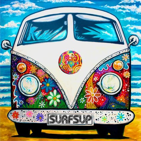 Combi Hippie, Bus Art, Sandakan, Peace Sign Art, Vw Art, Hippie Bus, Hippie Van, Peace Art, Surf Art