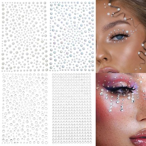 PRICES MAY VARY. [Package include] You will receive 6 sheets stickers include 4 sheets clear rhinestones stickers, 1 sheet beige pearls sticker and 1 sheet Aurora pearl sticker. 2116 pcs in total, enough for your daily DIY use. [ Multiple Sizes] These self-adhesive rhinestones and pearls are available in 3mm, 4mm, 5mm, 6mm sizes, and the various sizes are more convenient for you to use in DIY decorations. [High-quality Materials] The rhinestone stickers are made of quality acrylic. They have goo Pearl Sticker, Eye Gems, Rhinestone Sticker, Chic Makeup, Makeup Eyes, Makeup Application, Sewing Trim, Nail Art Diy, Acrylic Colors