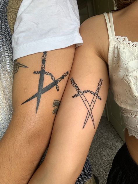 Matching Dagger Tattoos, Matching Knife Tattoos, Blade Tattoo, Knife Tattoo, Dagger Tattoo, Matching Tattoo, Cool Knives, Matching Tattoos, Couple Tattoos