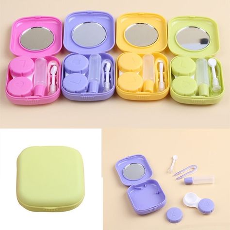 Contact Lenses Case, Contact Lens Case, Contact Lens Cases, Mirror Box, Cute School Supplies, Lens Case, Contact Lens, Travel Kit, Travel Kits