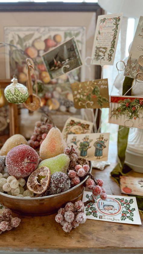 A Fun and Simple Holiday DIY: How to Make Faux Sugared Fruit Décor - Decorating With Fruit For Christmas, Antique Style Christmas Tree, Sugared Fruit Christmas Decor, Dried Fruit Christmas Tree, Dried Fruit Decorations, Entryway Vignette, Matte Ornaments, Scroll Stoppers, Glam Cottage