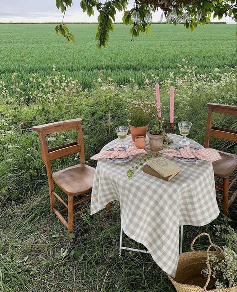 Cottage Core Picnic, Christmas Cookies Packaging, Gingham Napkins, Deck Makeover, Countryside Cottage, English Summer, Picnic Inspiration, Linen Tableware, Party Table Settings