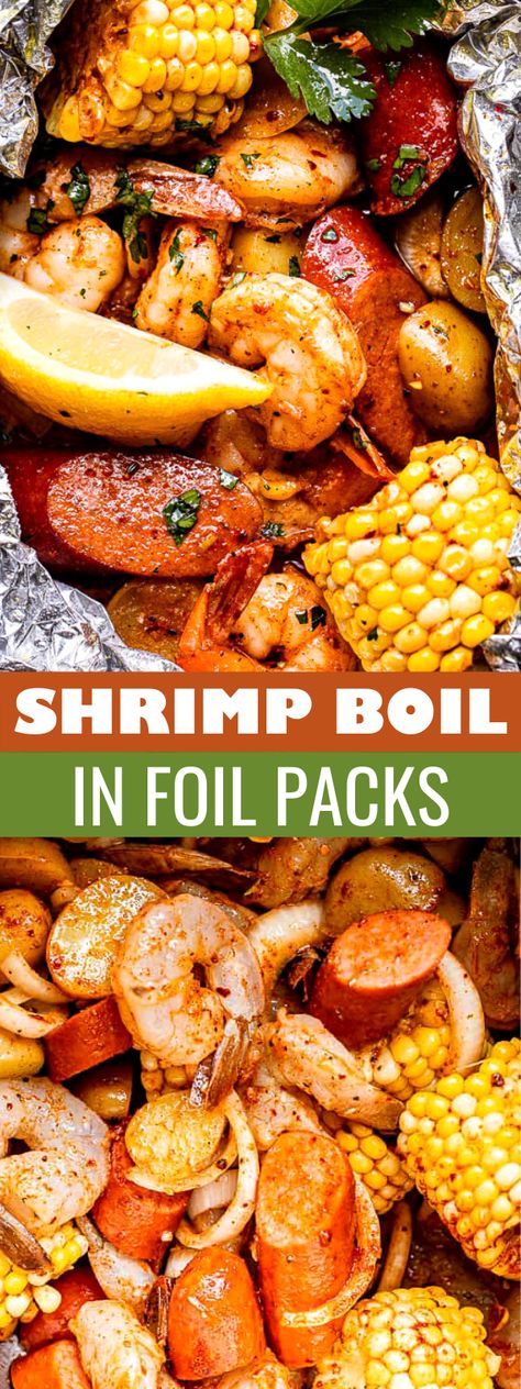 Grilled Shrimp Boil, Shrimp Boil Foil, Foil Pack Meals, Foil Dinners, Seafood Boil Recipes, Shrimp Sausage, Foil Packet Meals, Seasoned Potatoes, Boiled Food