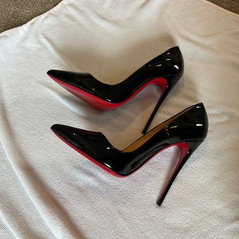 New And Never Been Worn Out Of The House. Used For Photoshoot. Christian Louboutin So Kate Patent Pointed-Toe Red Sole Pump Black Loubiton Heels, Red Bottom Louboutin, So Kate Louboutin Aesthetic, So Kate Louboutin Outfit, Christian Louboutin Aesthetic, Louboutin Aesthetic, Heels Red Bottoms, Kate Louboutin, So Kate Louboutin