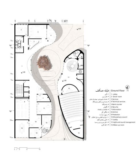 YNO Building - 13° Architecture Studio Arches Architecture Modern Building, Mixed Used Building Floor Plan, Conceptual Plan Architecture, Art Museum Architecture Design, Organic Interior Architecture, Art Gallery Plan Architecture, Gallery Plan Architecture, Organic Architecture Plan, Library Floor Plan Architecture