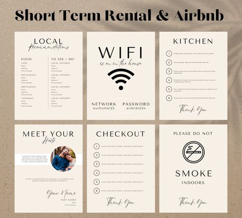 Airbnb Binder Template, Airbnb Book Template Free, Airbnb Check In Instructions, Airbnb Host Tips Signs, Airbnb Check Out Instructions, Airbnb List Of Items, Airbnb House Rules Printable, Air Bnb Design Ideas, Airbnb Organization