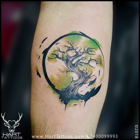 Beautiful combinatin of "tree of life" and "Enso" symbol expressing the thought of freedom and the creation by heart. Incorporated with watercolor effect to enhance its beauty! #treeoflifetattoo #ensosymboltattoo#flyingbirdstattoo #watercolortattoo #forearmtattoo#symboltattoo #freedomtattoo #tattooforlegends#tattooforboys #tattooforgirls #colortattoo#smalltattoo #tattoostudio #acetattooz #ghatkopar#colaba #kharghar #nift Enso Symbol, Freedom Tattoos, Tree Of Life Tattoo, Band Tattoo, Watercolor Effects, S Tattoo, Forearm Tattoo, Color Tattoo, Tattoo Studio