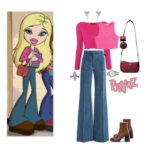 starrin’ & stylin’ Cloe Bratz Aesthetic Outfits, Cloe Bratz Inspired Outfits, Bratz Cloe Outfit, Halloween Costumes Jeans, Cartoon Outfits Ideas Inspiration, Cloe Bratz Outfits, Bratz Starrin Stylin, Halloween Costumes With Jeans, Jeans Halloween Costume