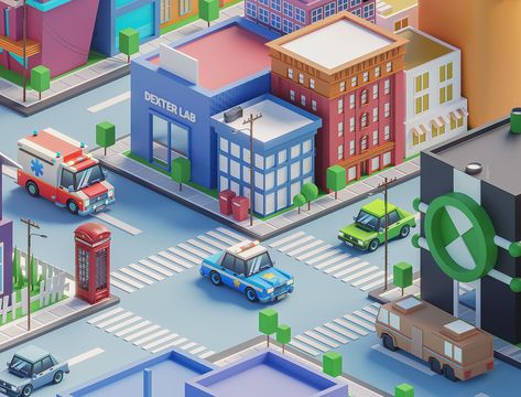 Cartoon Network City on Behance City Animation, City Isometric, Cartoon Houses, Top Down Game, Cartoon City, Cartoon Building, Art Exploration, City Project, 3d Inspiration