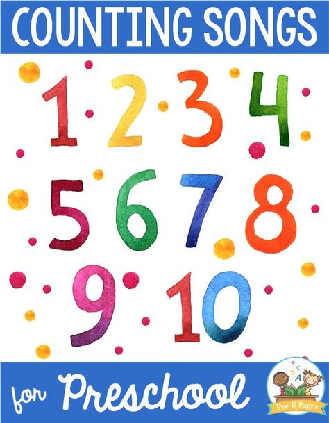 Counting Songs for Preschool Your early learners and Preschool kids will love these catchy tunes! What better way to help them learn their numbers than with a super fun counting song or two? These adorable musical counting songs will have your kids singing along, identifying numbers, and learning important counting skills all at the same time. Using songs and music is the perfect way to make learning how to count fun! #numbers #countingsongs Counting Circle Time Activities, Preschool Counting Songs, Number Songs Preschool, Storytime Songs, Songs For Preschool, Numbers For Toddlers, Number Song, Math Songs, Counting Songs