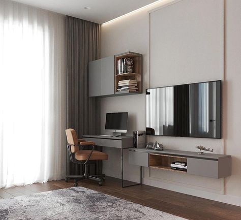 Tv Unit With Desk, Room Design Bathroom, Tv Unit Furniture Design, Tv Unit Furniture, Tv Unit Interior Design, Condo Interior, Office Furniture Design, Design Apartment, Design Bathroom