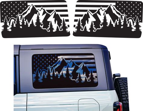 PRICES MAY VARY. Made in Usa – Proudly made in the Usa with US made high quality vinyl. Fitment – Precisely Precut And Compatible with Bronco 4 Door (2021, 2022 and 2023) rear hardtop windows both sides. (No trimming requires) Comprehensive Package - Both side (Driver side and Passenger side) Forest Mountain window decal with a free decal squeegee tool. High Quality - Our Mountain Forest Flag window decals made from premium high-grade US made ‎self-adhesive outdoor vinyl. Expected to last for ye Jeep Window Decals, Bronco 4 Door, Xtool F1, Ford Bronco 4 Door, Jeep Decals, Mountain Forest, Forest Mountain, Mountain Scene, Ford Bronco